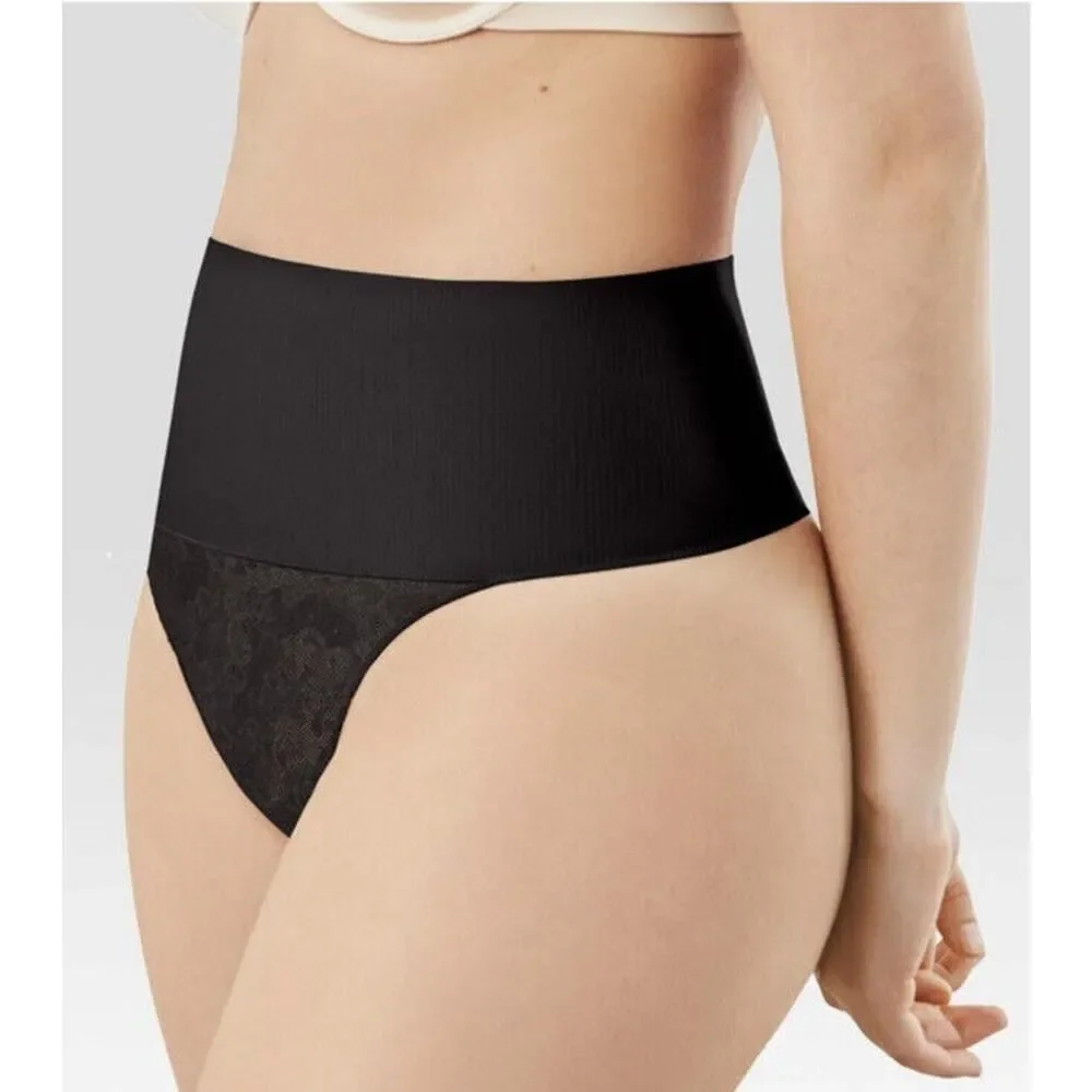 Maidenform Black No Pinch Shaping Waistband Thong Tame Your Tummy Shapewear S